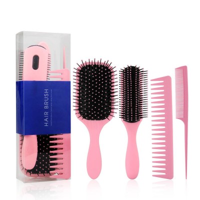 Masterlee hot selling in Amazon  plastic pink paddle and derman massage hair brushes set detangler comb hair curler