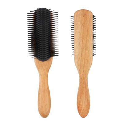 Masterlee custom logo wooden handle detachable 9-Row deman hair brush for men