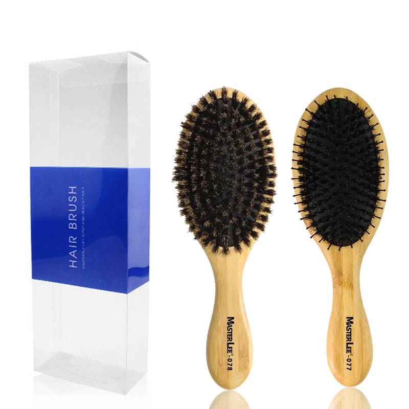 Masterlee Custom Logo 2 Pcs Hair Brushes Boar Bristle Hair Massage Comb With Pvc Box